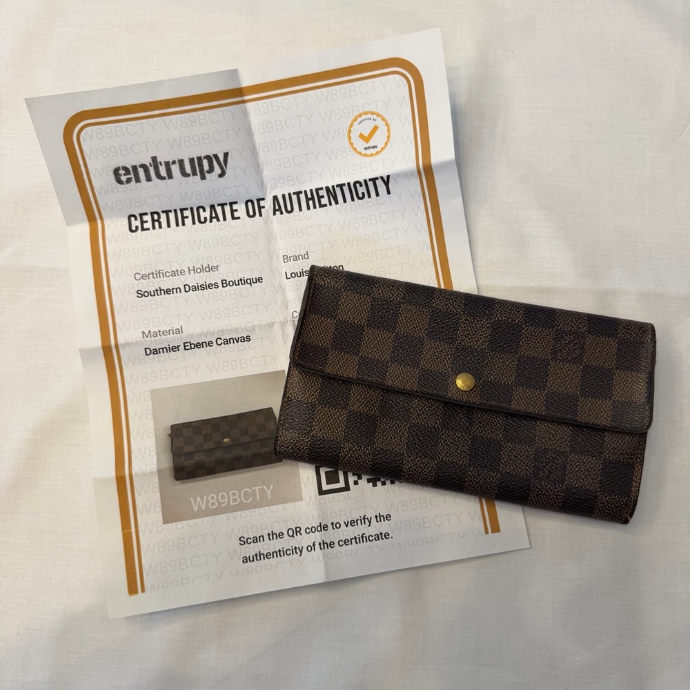 Louis Vuitton Damier‎ Ebene Sarah Long Wallet Snap Button Zip Coin - Picture 2 of 9